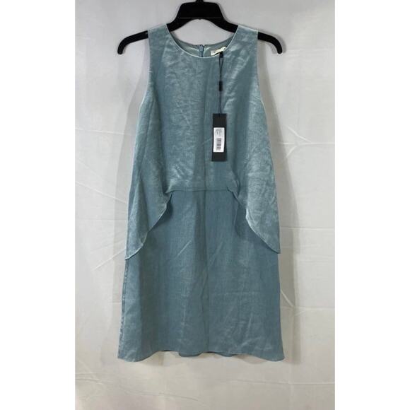 NWT HALSTON Mint Blue Twisted Crinkle Sleeveless Layered Dress Sz. 6 - Picture 1 of 7